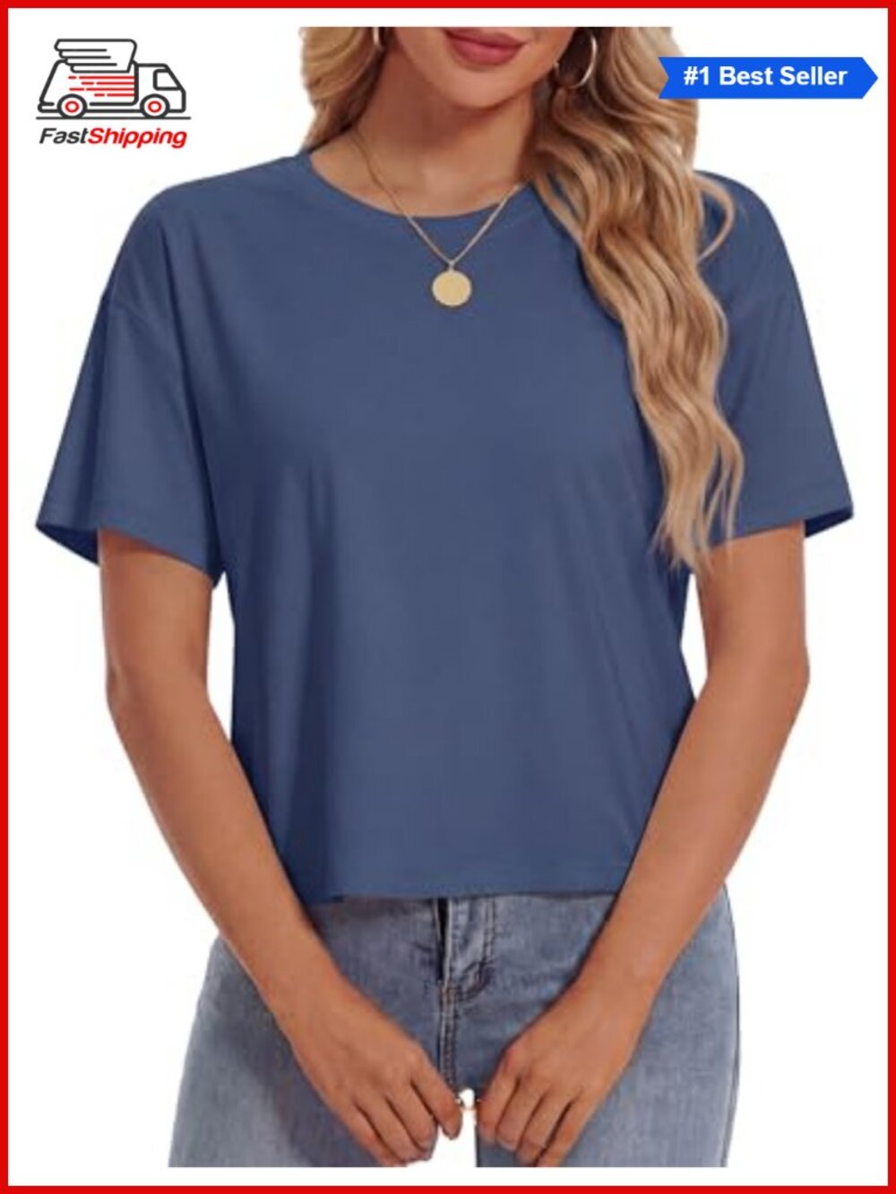 ✨ Women's Crop Top Cotton-Blend Short Sleeve Loose Fit Boxy Tee UPF 50+ Summer